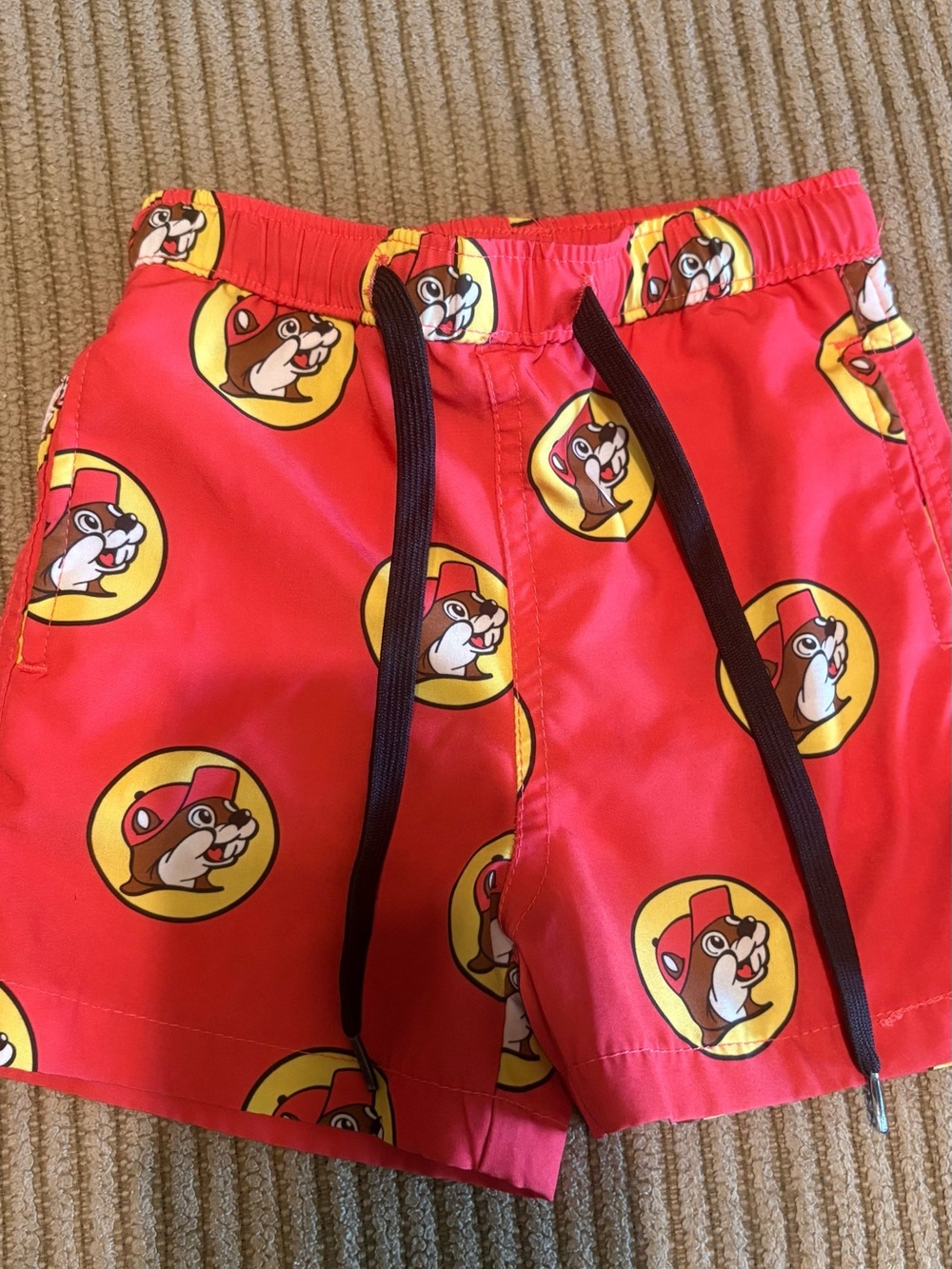 Kids Red Swim Trunks with Character Print